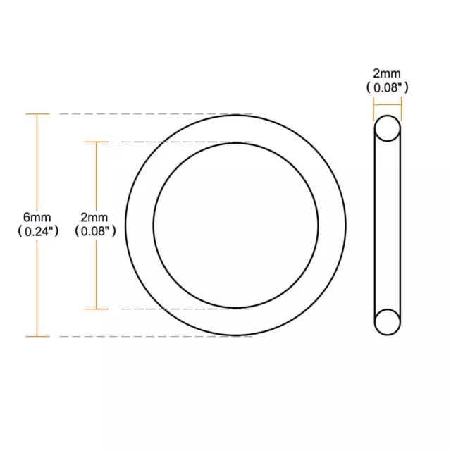 Nitrile Gomma O-ring, 6mm OD 2mm ID 2mm Metrico Isolante Guarnizione 200 3