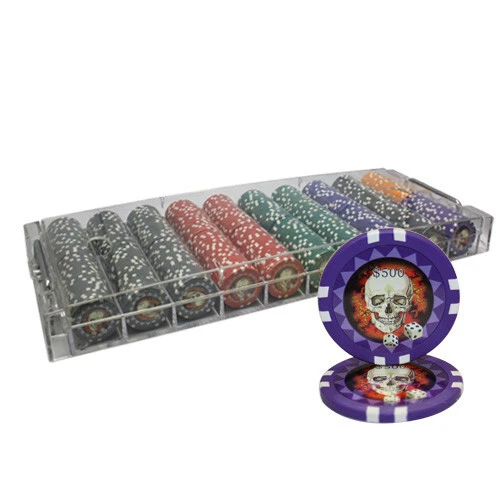MRC POKER 500pcs 13.5G SKULL POKER CHIPS SET ACRYLIC CASE