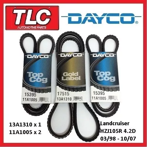 Dayco Fan Belt Kit (3 Belts) Fits Landcruiser HZJ105R 03/98-10/07 1HZ 4.2 Diesel
