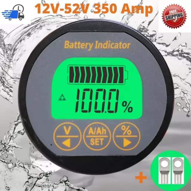 12V-96V Battery Monitor Shunt 350A DC SOC Volt Amp Ah Capacity Indicator tester