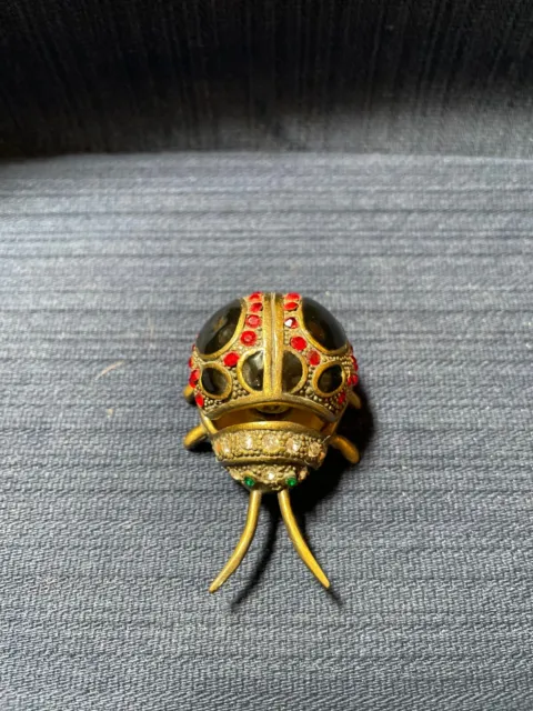 Bejeweled " Red Ladybug " Hinged Wings Metal Enameled Rhinestone Trinket box