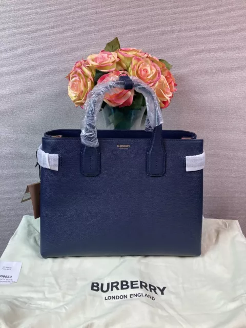 NWT Authentic Regency Blue Burberry House Check Medium Leather Banner Satchel
