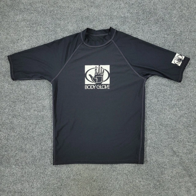 BODY GLOVE SWIM Shirt Men's Medium Black Fitted UVP50 Graphic Tee Short