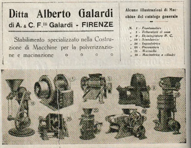 Pubblicita' 1919 Galardi Firenze Macine Costruzioni Edilizia Disintegratore