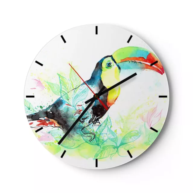 Horloge murale en verre 30x30cm Oiseau Toucan curiosit� sauvage Wall Clock