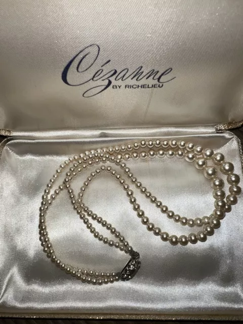 Vintage🔑 LUSHIOUS CEZANNE Double PEARL NECKLACE Richelieu CHOKER Ornate CLASP