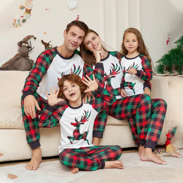 Elk Plaid Matching Family Christmas Pyjamas Loungewear for WomensKids Mens Babyש