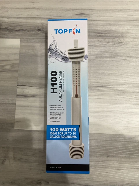 New Top Fin H100 Submersible Aquarium Heater 100 Watts Up to 30 Gallon Tank