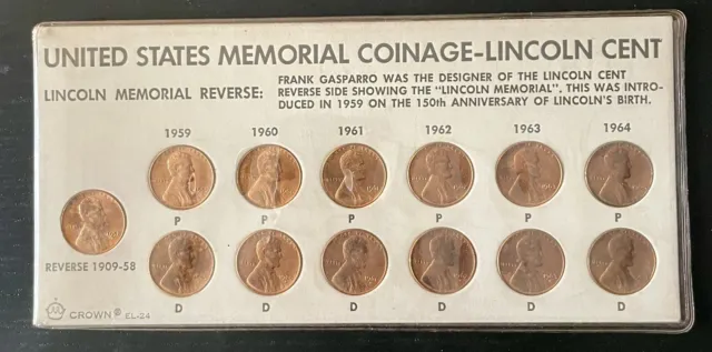 United States  Lincoln Memorial  Set Of 13 One Cent Coins From 1909 To 1964