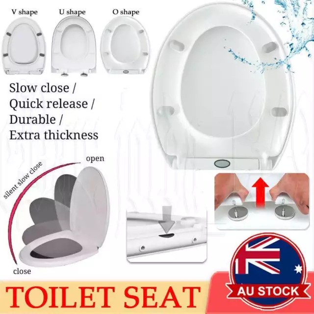 Thick Toilet Seat Soft Close Luxury White Heavy Duty Quick Release U V O Shape