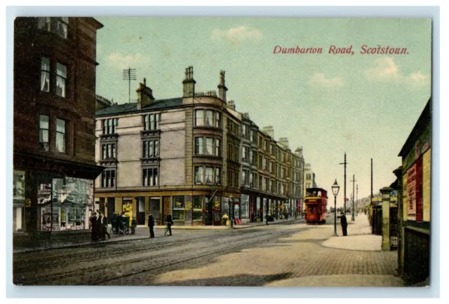 c1910 Double Deck Trolley, Dumbarton Road Scotstoun Glasgow, Scotland Postcard