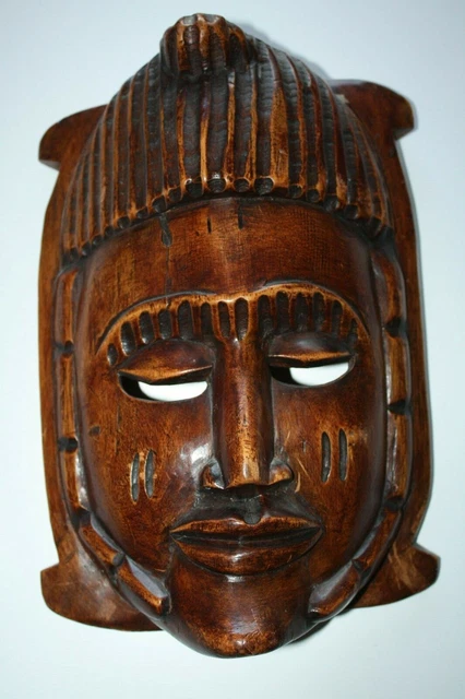 XXL Vintage Hand Carved Wooden Mask Wall Hanging Home Decor Folk Art Tribal 13"