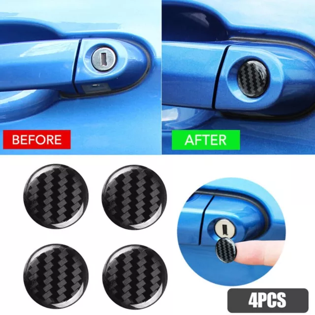 4x 20mm Carbon Fiber Car Doors Lock Keyhole Protector Cover Sticker (LT)