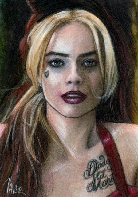 CARTE BATMAN HARLEY QUINN Margot Robbie SUICIDE SQUAD SKETCH IMPRIMÉE ...