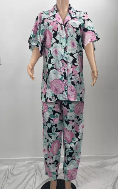 Vintage 1970s 60s Vassarette Monika Tilley Floral Set Top Pants 2pc Pajamas