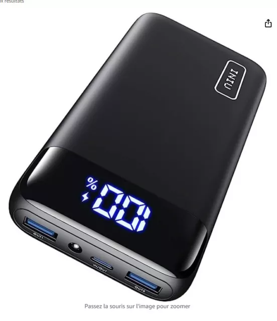 Batterie Externe 30000 mAh, Power Bank Charge Rapide, Chargeur de Téléphone  Portable PD 25 W USB-C 3 A avec Affichage LED, 3 Entrées et 3 Sorties,  Batterie avec Lampe de Poche, Rouge 