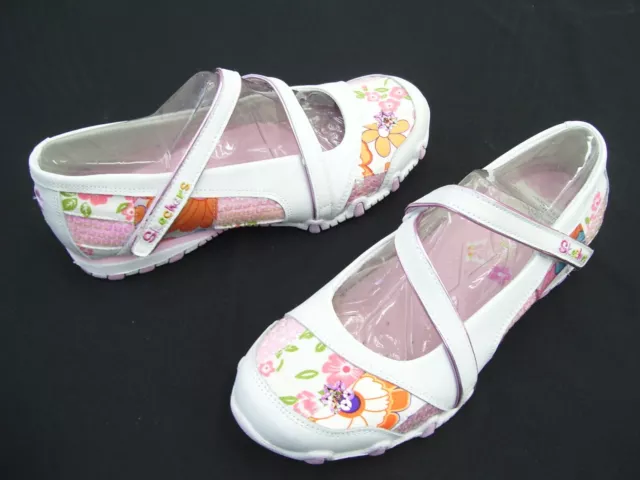 Skechers Girls Shoes Casual Runners Dress Slip On White Pink Floral Leather