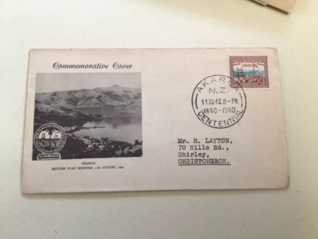 Akaroa Centennial 1940 New Zealand  stamps cover A6014