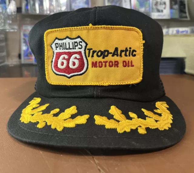 Vintage Phillips 66 Trip-Artic Oil Baseball Trucker Mesh Hat Cap Black Yellow