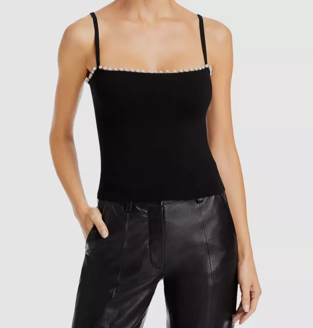 $251 Alice and Olivia Women's Black Pearl Embellished Tank Top Shirt Size XS