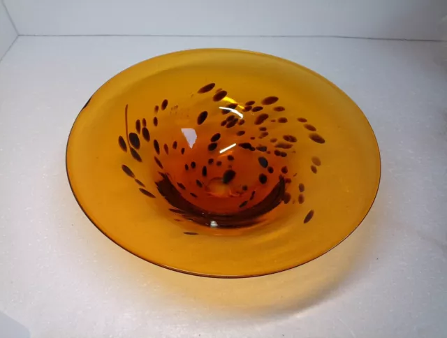 Murano Style Glass CP Bowl. Hand Blown Yellow Brown Spotted Confetti Art