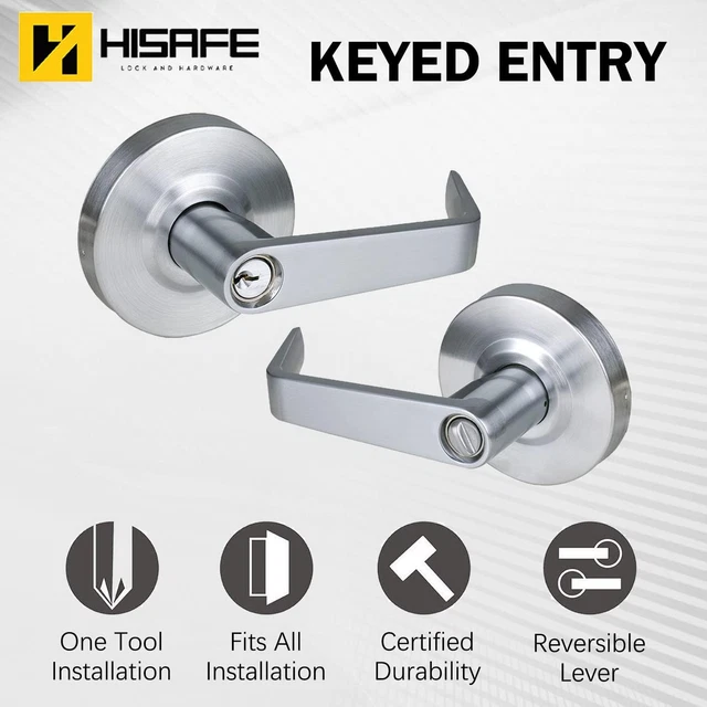 Heavy Duty Keyed Alike Entry Door Lever – Square Satin Nickel Finish For Bedroom, Bathroom, And Front Doors