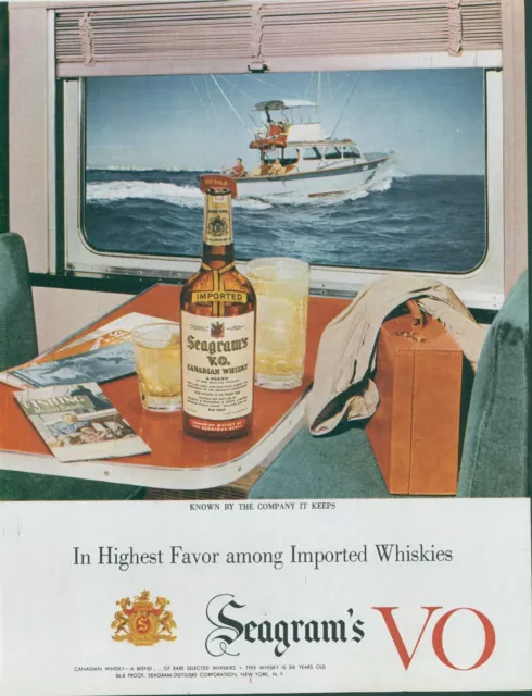 1953 Seagrams VO Fishing Boat Miami Beach Canadian Whisky Vintage Print Ad C8