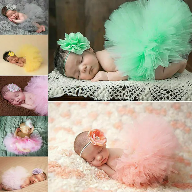 Baby Girls Newborn Tutu Skirt & Headband Outfit Set Photo Shoot Prop 0-3 Months
