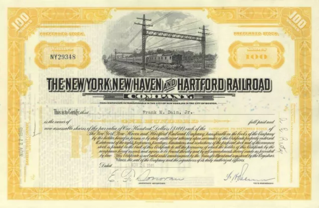 New York, New Haven and Hartford Railroad Co. - 1920-40's dated Railway Stock Ce