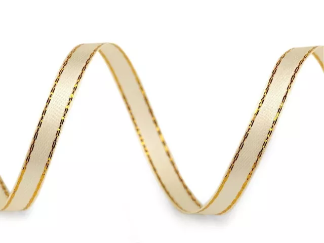 5 m Satinband Crem mit Lurex Gold  Weihnachten Breite 6 mm Dekoband Geschenkband