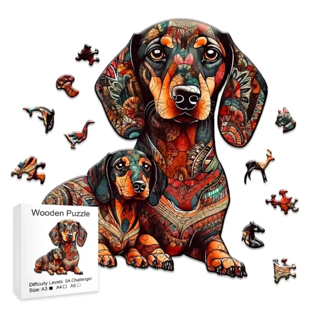 colorful Wooden Animal Jigsaw Puzzles dog dachshund Christmas cool gift present