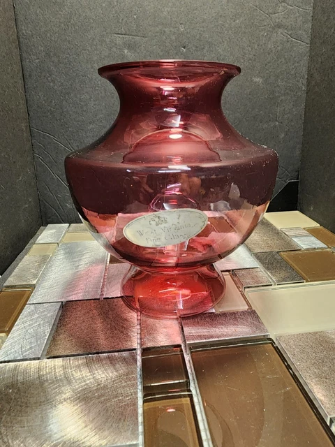 VINTAGE PILGRIM GLASS Cranberry Vase Ribbon Optic Panels Sticker $35.00