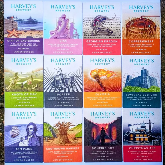 12 unique NEW Harveys Brewery Coasters Lewes Sussex Beer Mat Bierdeckel Bar Pub