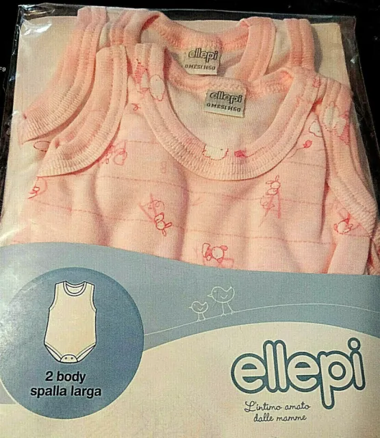 2 body neonato ELLEPI 0/1 mesi cotone spalla larga fantasia rosa e bianco AF4865