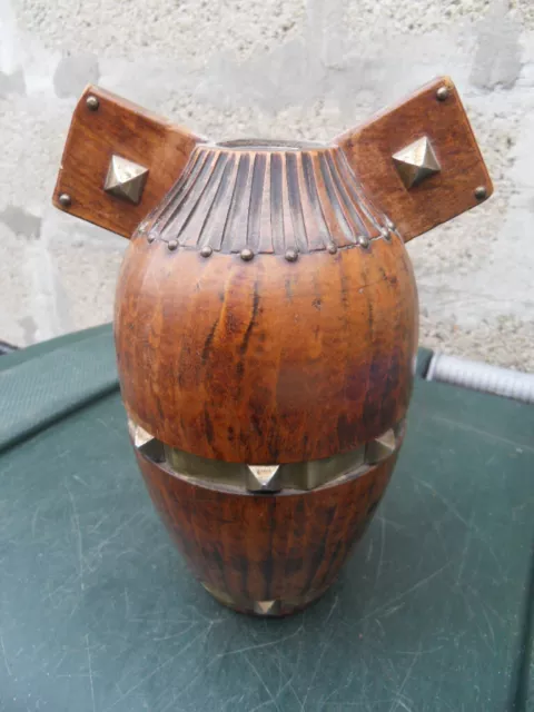 vintage vase soliflore ou bougeoir by J.Perard bois et cuivre daté 1940