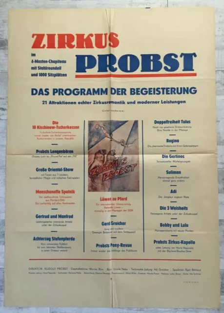 Affiche lithographie ancienne Cirque Zirkus Probst Programme 21 attractions