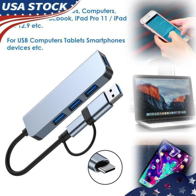 4-Port USB Hub 3.0 2 IN 1 Interface USB + Type C for Keyboard Laptop MacBook YU