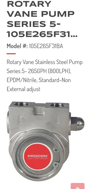 PROCON 105E265F31BA 225 psi  Rotary Vane Pump, 1/2 In, 