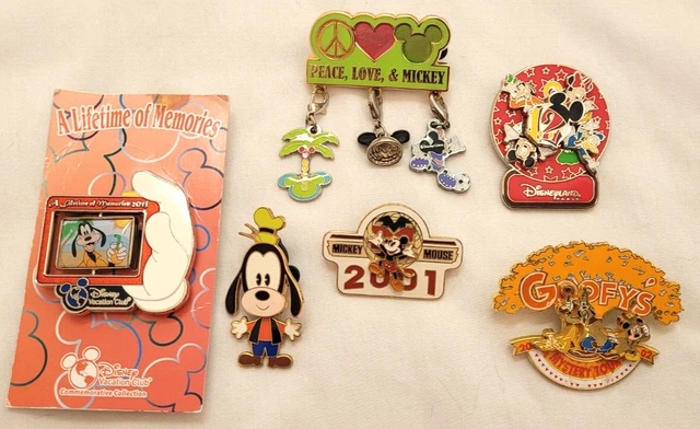 6 Unique Disney Trading Pins Mickey Goofy Dangle Moveable Flip Chip Dale Minnie