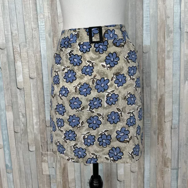 Vintage 2 4 Floral Y2K 90s Groovy Daisy Printed Mini Skirt Blue Belted Retro