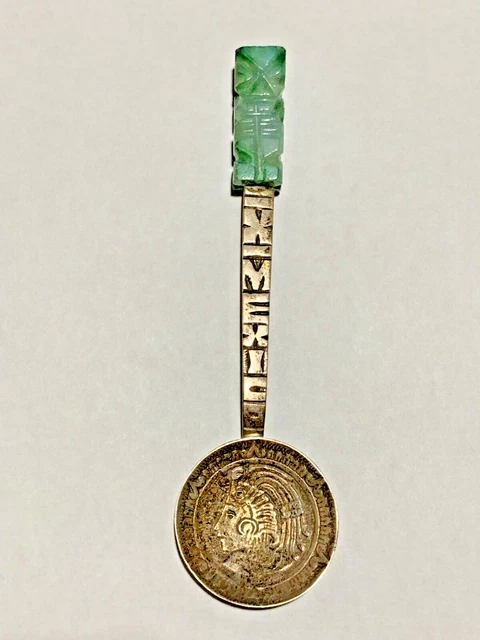 Vintage sterling silver 925 & Jade Mexico souvenir spoon 4.25"