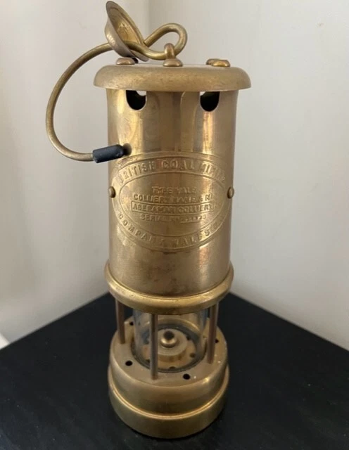 Vintage Brass Miner's Lamp British Coal Mining Co. Made in Wales UK ~ Free Ship