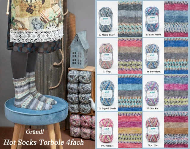 "Gründl Hot Socks Torbole" 100g Sockenwolle Strumpfwolle 4fach mit Farbverlauf