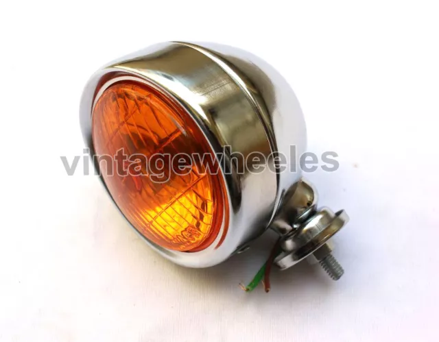 Lambretta / Vespa Universal 12V 4" Amber Spot Light Plastic Lens Metal Cased