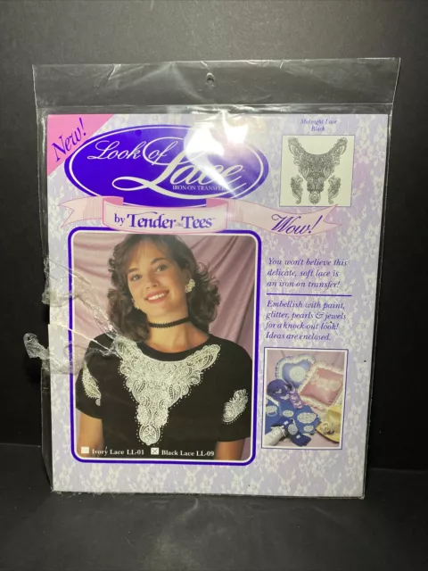 LOOK OF LACE Iron On Transfers MIDNIGHT LACE BLACK  LL-09 by Tender Tees New