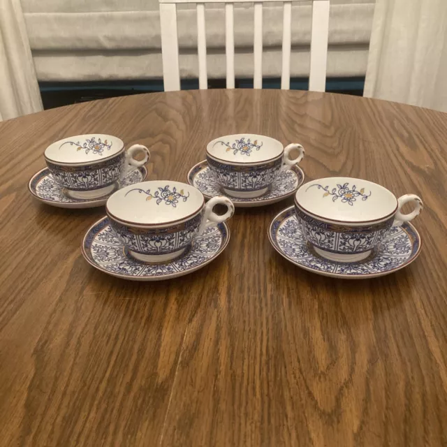 Antique Royal Worcester Royal Lily Blue Gold Demitasse Cup & Saucer Lot Of (4)