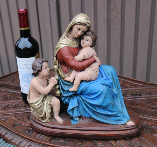 Antique French ceramic statue mary jesus john baptist sculpture religious