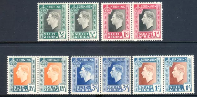 SOUTH AFRICA: 1937 Coronation set of 5 Pairs (SG71/5) - VLMM