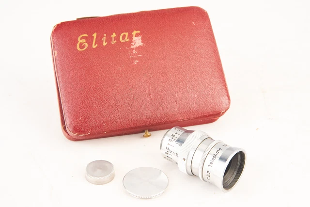 D Mount Elitar 1 1/2 Inch 38mm f/3.2 Chrome Cine Lens with Both Caps in Case V23