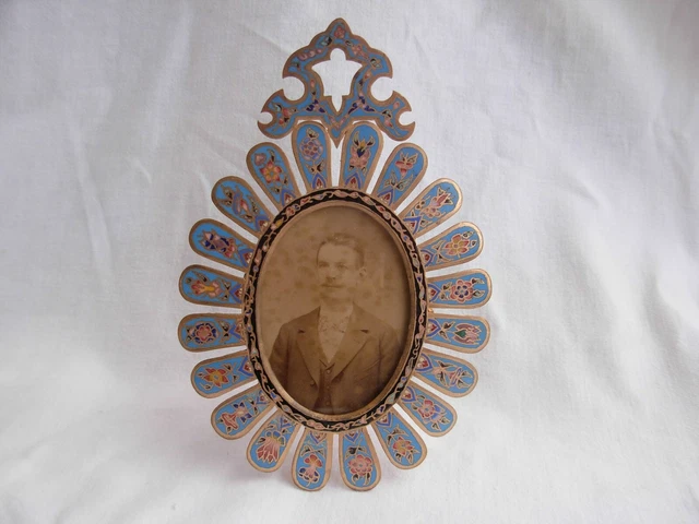 ANTIQUE FRENCH ENAMELED GILT BRONZE,BRASS PHOTO FRAME,LATE 19th CENTURY.